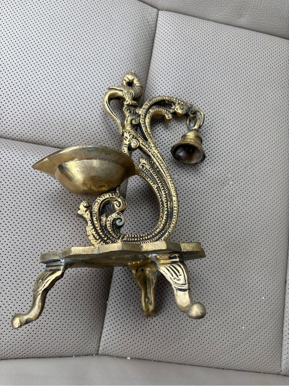 Ornate Brass Oil Lamp with Bell